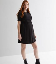 New Look Maternity Black Crinkle Jersey Puff Sleeve Mini Smock Dress